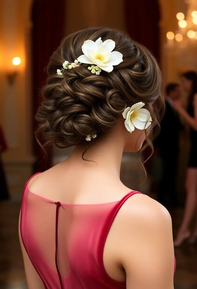 Curly Half Up with Flowers